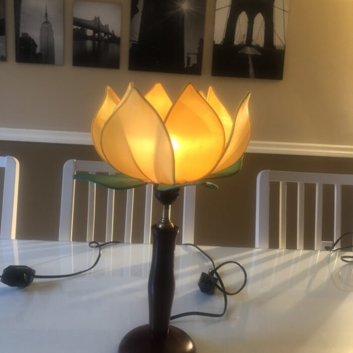 Lotus Lamp With Wooden Legs 42cm, Wooden Lotus Flower Lamp